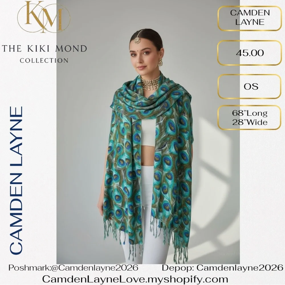 Camden Layne Teal and Gold Peacock Scarf